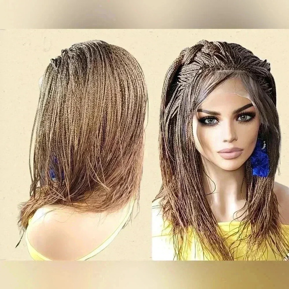 Handmade Auburn Ombre Braided Lace Wig Micro millions braids, medium. YASSINE - Picture 1 of 15